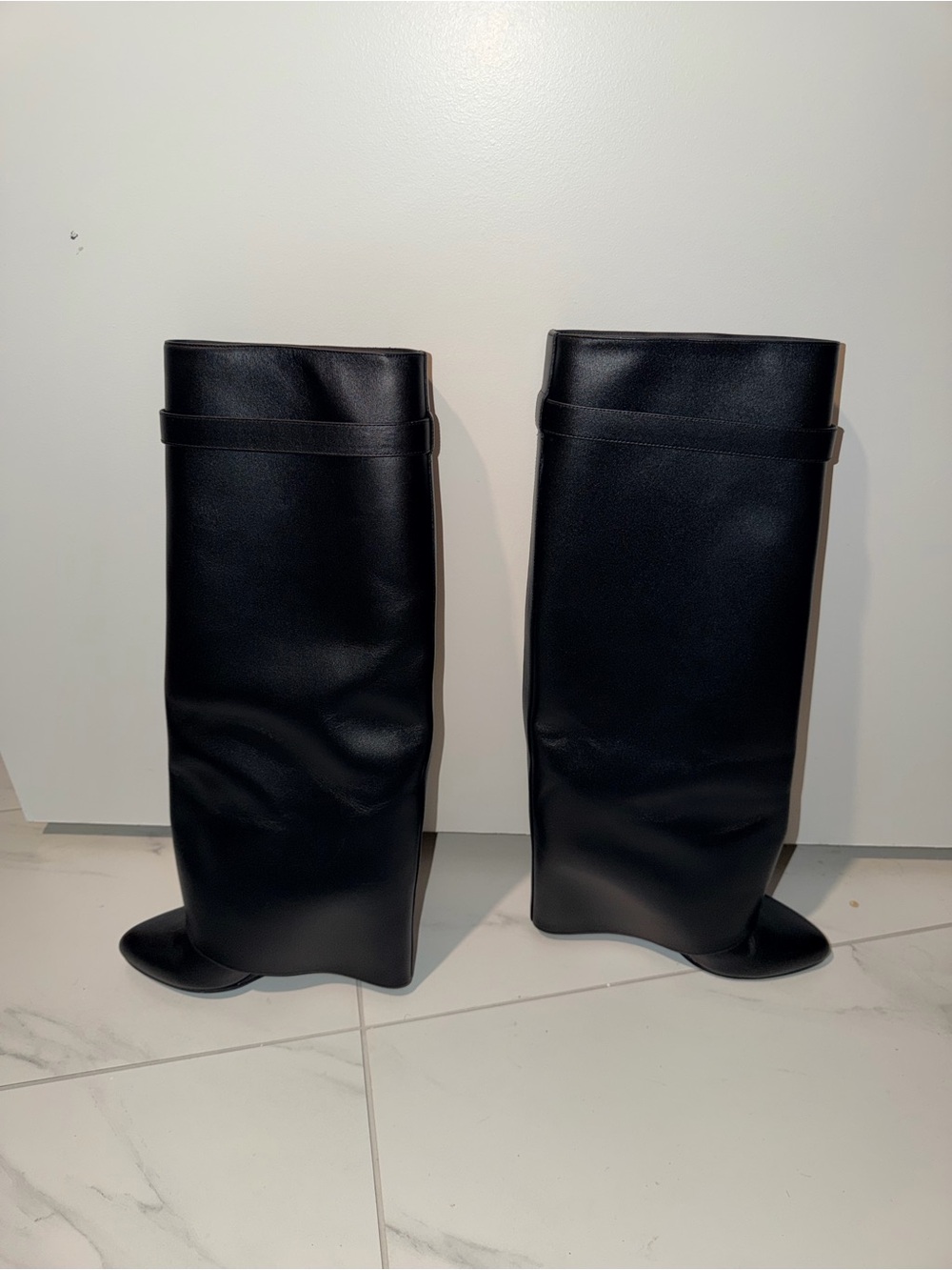 Givenchy Black Wedge Knee Boots with Padlock Accent - Picture 4 of 8